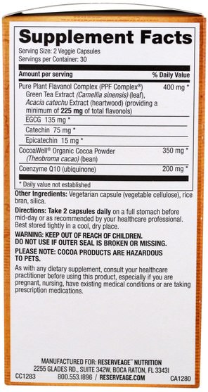 補充劑，輔酶q10，coq10 - ReserveAge Nutrition, CocoaWell, CoQ10, Advanced Formula, 60 Veggie Capsules
