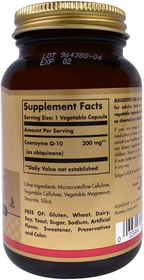 補充劑，輔酶q10，coq10 200毫克 - Solgar, Vegetarian CoQ-10, 200 mg, 60 Vegetable Capsules