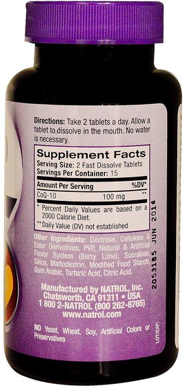 補充劑，輔酶q10 - Natrol, CoQ-10, Fast Dissolve, Cherry Flavor, 100 mg, 30 Tablets