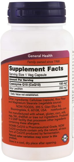 補充劑，輔酶q10 - Now Foods, CoQ10, 150 mg, 100 Veg Capsules