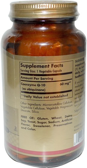 補充劑，輔酶q10 - Solgar, Vegetarian CoQ-10, 60 mg, 180 Vegetable Capsules