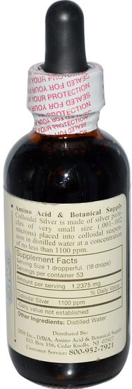 補充劑，膠體銀 - Amino Acid & Botanical Supply, Colloidal Silver, 1.100 ppm, 2 fl oz (59.14 ml)