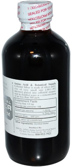補充劑，膠體銀 - Amino Acid & Botanical Supply, Colloidal Silver, 500 ppm, 8 fl oz (240 ml)