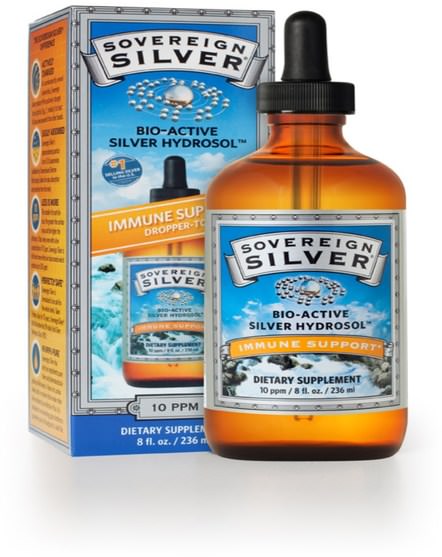 補充劑，膠體銀，礦物質，液體礦物質，銀水溶膠 - Sovereign Silver, Bio-Active Silver Hydrosol Dropper-Top, 10 PPM, 8 fl oz (236 ml)