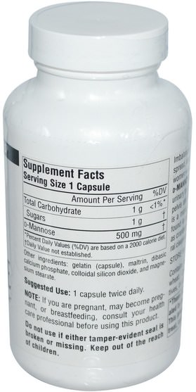 補充劑，d-甘露糖 - Source Naturals, D-Mannose, 500 mg, 120 Capsules