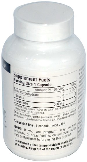 補充劑，d-甘露糖 - Source Naturals, D-Mannose, 500 mg, 60 Capsules