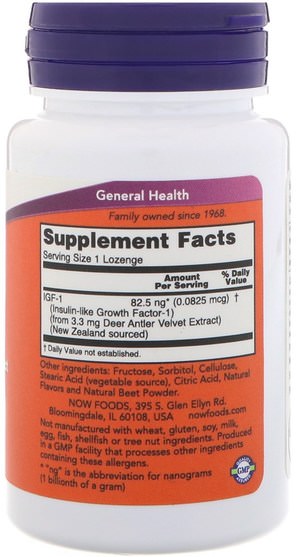 補充劑，鹿鹿茸，igf（胰島素樣生長因子） - Now Foods, IGF-1, 30 Lozenges
