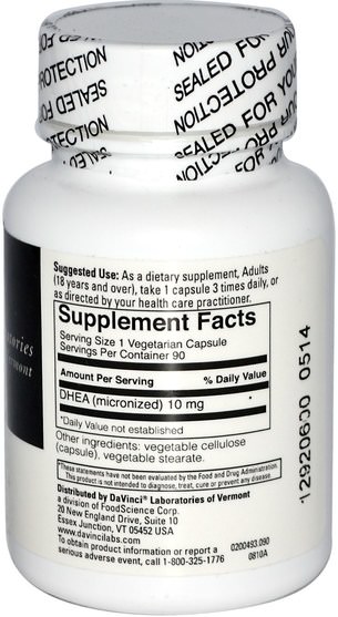 補充劑，dhea - DaVinci Laboratories of Vermont, Micronized DHEA, 10 mg, 90 Capsules
