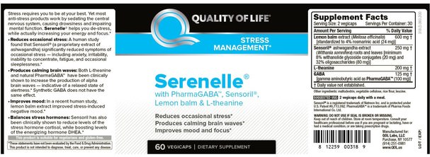 補品，dhea，健康，抗壓力 - Quality of Life Labs, Serenelle, Stress Management, 60 Vegicaps