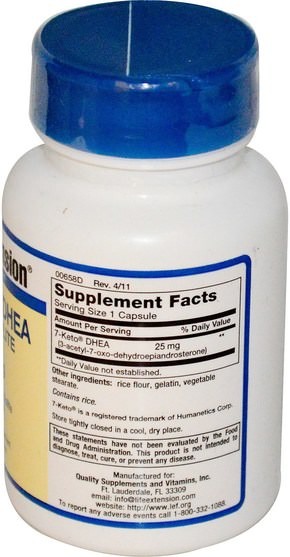 補品，dhea，健康 - Life Extension, 7-Keto DHEA, Metabolite, 25 mg, 100 Capsules