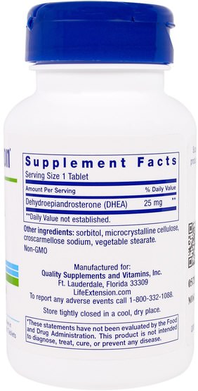 補品，dhea，健康 - Life Extension, DHEA, 25 mg, 100 Dissolve in Mouth Tablets