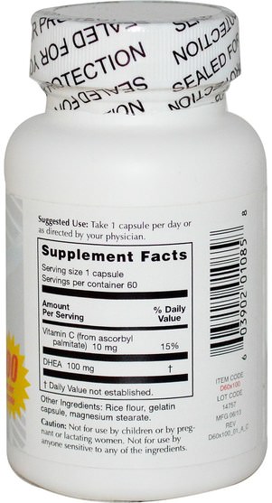 補充劑，dhea - Life Enhancement, DHEA Original, 100 mg, 60 Capsules