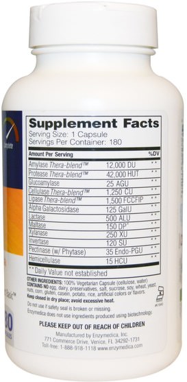 補充劑，消化酶 - Enzymedica, Digest, Complete Enzyme Formula, 180 Capsules