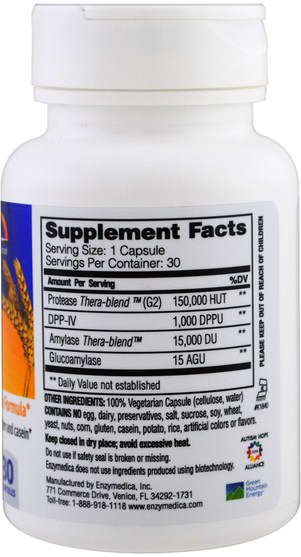 補充劑，消化酶 - Enzymedica, GlutenEase, Extra Strength, 30 Capsules