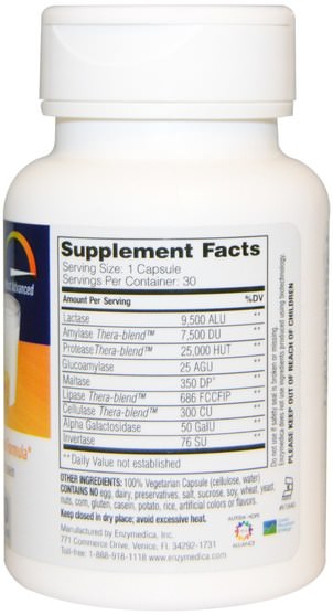 補充劑，消化酶 - Enzymedica, Lacto, Most Advanced Dairy Digestion Formula, 30 Capsules