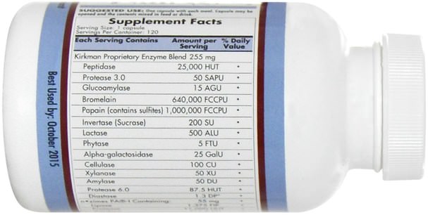 補品，消化酶，健康 - Kirkman Labs, Enzym-Complete/DPP-IV, 120 Capsules