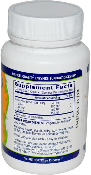 補充劑，消化酶 - Houston Enzymes, Lypazyme, 120 Capsules