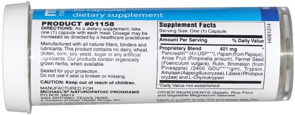 補充劑，消化酶 - Michaels Naturopathic, Digestive Enzymes, 20 Capsules 