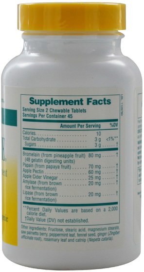 補充劑，消化酶 - Natures Plus, Nutri-Zyme, Chewable, Natural Peppermint, 90 Tablets