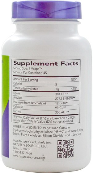 補充劑，消化酶 - Natures Sources, AbsorbAid, Digestive Support, 90 Vcaps