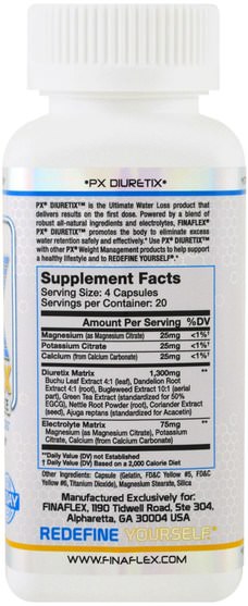 補充劑，利尿劑水丸 - Finaflex, PX Diuretix, 80 Capsules