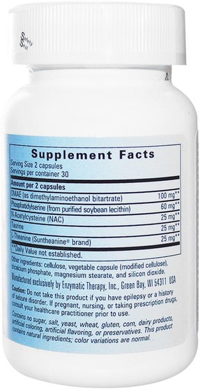 補充劑，dmae - Enzymatic Therapy, Sea Buddies, Concentrate!, Focus Formula, Sugar Free, 60 Capsules