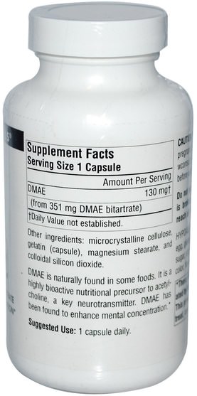 補充劑，dmae液體和標籤 - Source Naturals, DMAE, 351 mg, 200 Capsules