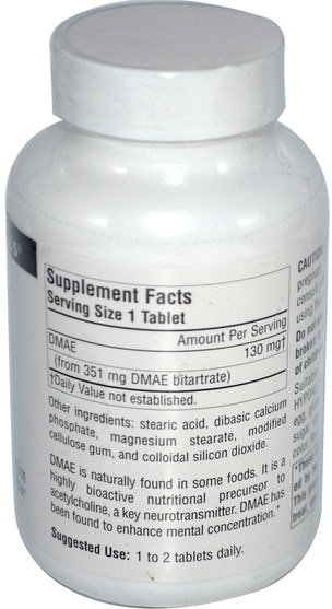 補充劑，dmae液體和標籤 - Source Naturals, DMAE, 351 mg, 200 Tablets