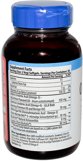 補充劑，efa omega 3 6 9（epa dha），bioastin - Nutrex Hawaii, OmegaAstin, 60 V-Gels