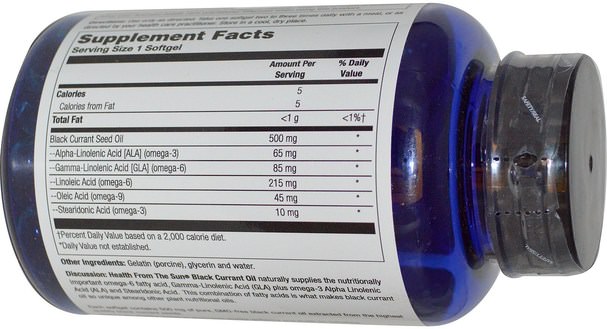 補充劑，efa omega 3 6 9（epa dha），黑醋栗 - Health From The Sun, Black Currant Oil, 500 mg, 180 Softgels
