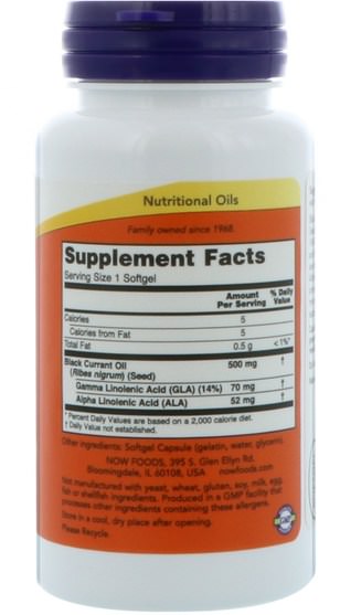 補充劑，efa omega 3 6 9（epa dha），黑醋栗 - Now Foods, Black Currant Oil, 500 mg, 100 Softgels