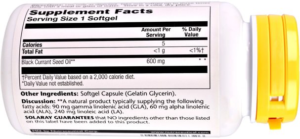 補充劑，efa omega 3 6 9（epa dha），黑醋栗 - Solaray, Black Currant Seed Oil, 600 mg, 90 Softgels