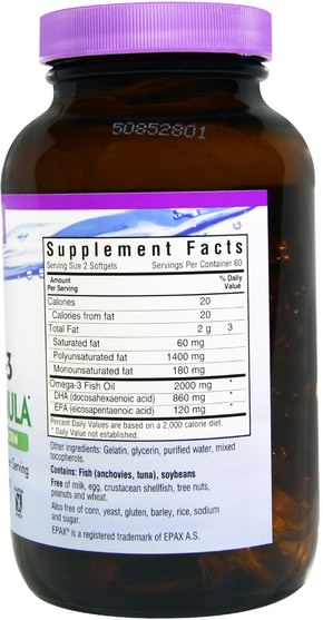 補充劑，efa omega 3 6 9（epa dha） - Bluebonnet Nutrition, Natural Omega-3, Brain Formula, 120 Softgels