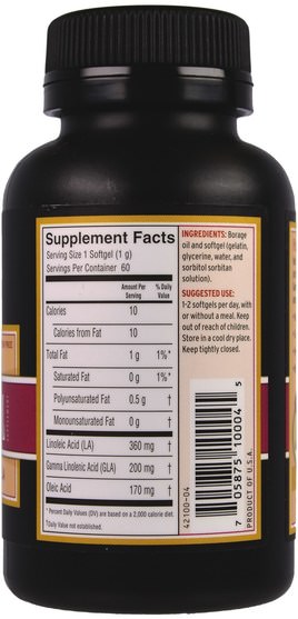 補充劑，efa omega 3 6 9（epa dha），琉璃苣油 - Barleans, Borage Oil, 60 Softgels