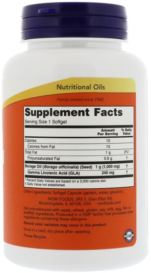 補充劑，efa omega 3 6 9（epa dha），琉璃苣油 - Now Foods, Borage Oil, 1000 mg, 60 Softgels