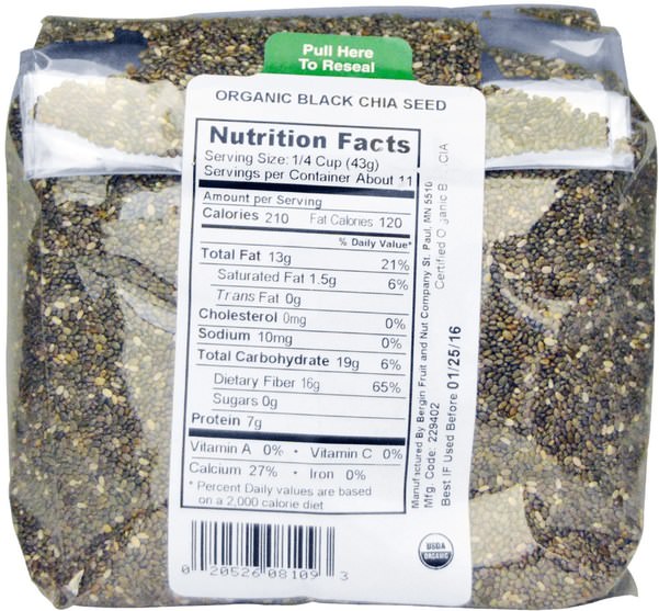 補充劑，efa omega 3 6 9（epa dha），正大種子 - Bergin Fruit and Nut Company, Organic Black Chia Seed, 16 oz (454 g)