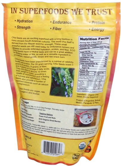 補充劑，efa omega 3 6 9（epa dha），正大種子 - Earth Circle Organics, Raw Organic Chia Seeds, 12 oz (340 g)