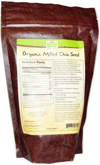 補充劑，efa omega 3 6 9（epa dha），正大種子 - Now Foods, Real Food, Organic Milled Chia Seed, 10 oz (284 g)