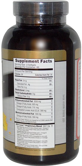 補充劑，efa omega 3 6 9（epa dha），cla（共軛亞油酸） - Labrada Nutrition, EFA Lean Gold, Essential Fatty Acid Blend, 180 Softgel Capsules