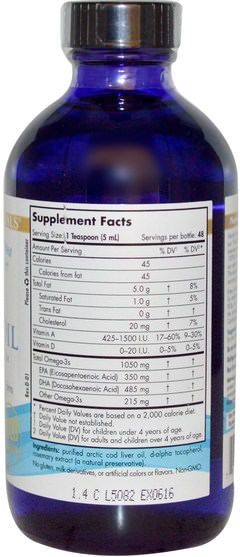 補充劑，efa omega 3 6 9（epa dha），魚肝油，魚肝油液 - Nordic Naturals, Arctic Cod Liver Oil, 8 fl oz (237 ml)