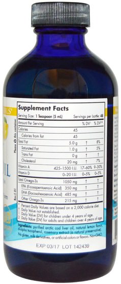 補充劑，efa omega 3 6 9（epa dha），魚肝油，魚肝油液 - Nordic Naturals, Arctic Cod Liver Oil, Lemon, 8 fl oz (237 ml)