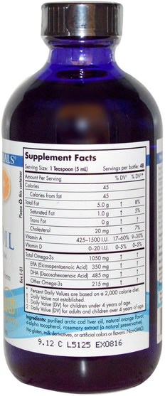 補充劑，efa omega 3 6 9（epa dha），魚肝油，魚肝油液 - Nordic Naturals, Arctic Cod Liver Oil, Orange, 8 fl oz (237 ml)