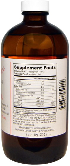 補充劑，efa omega 3 6 9（epa dha），魚肝油，魚肝油液 - Sonnes, No. 5, Old Fashioned Cod Liver Oil, 16 fl oz (473 ml)