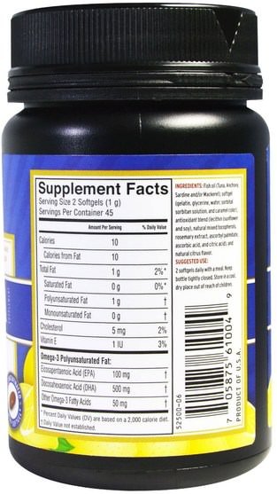 補充劑，efa omega 3 6 9（epa dha），dha，epa - Barleans, Ultra DHA, Fish Oil, Omega-3, Lemonade Flavor, 90 Softgels