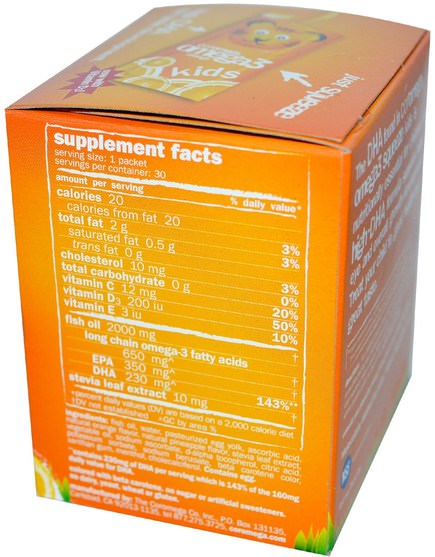 補充劑，efa omega 3 6 9（epa dha），dha，epa - Coromega, Kids, Omega-3, Tropical Orange + Vitamin D, 30 Single Serving Packets (2.5 g)