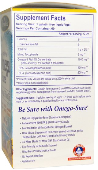 補充劑，efa omega 3 6 9（epa dha），dha，epa，魚油 - Paradise Herbs, Mes Vita, Omega-3 Fish oil, 1000 mg, 60 Gelatin Free Liquid Vgels