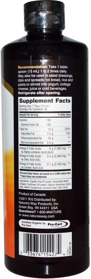 補充劑，efa omega 3 6 9（epa dha），dha，epa - Natures Way, EFAGold, Organic Flax Oil, 24 fl oz (710 ml)