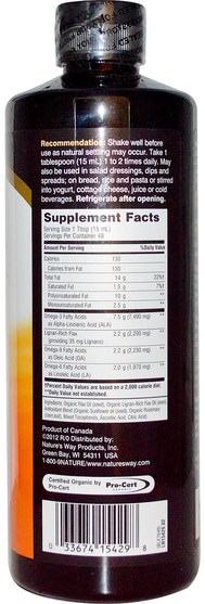 補充劑，efa omega 3 6 9（epa dha），dha，epa - Natures Way, Organic EFAGold, Flax Oil, Super Lignan, 24 fl oz (710 ml)