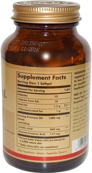 補充劑，efa omega 3 6 9（epa dha），月見草油，月見草油軟膠囊 - Solgar, Evening Primrose Oil, 1300 mg, 60 Softgels