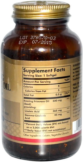 補充劑，efa omega 3 6 9（epa dha），月見草油 - Solgar, Evening Primrose Oil, 500 mg, 180 Softgels